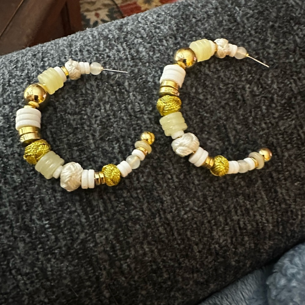 J. Crew Gold and Cream Beaded Hoop Earrings